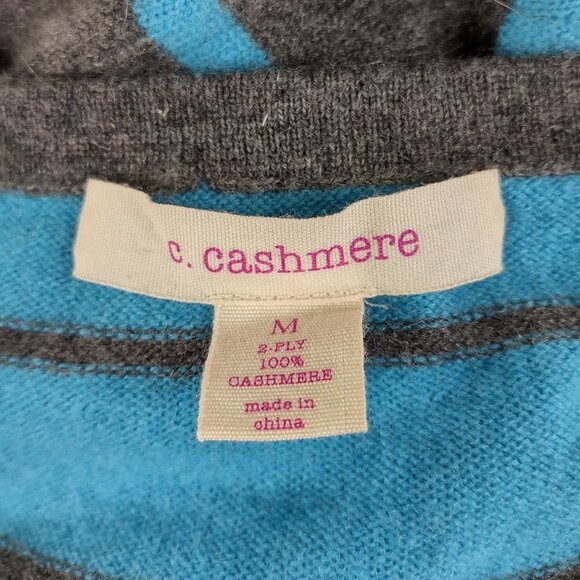 C. Cashmere blue gray striped 2-Ply V-Neck pullover sweater ladies Medium - Picture 6 of 6